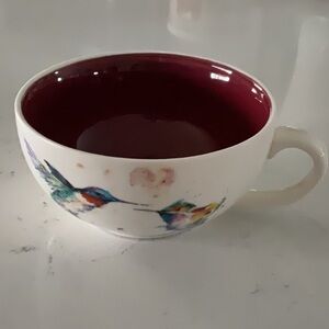 Hummingbird Tea Cup “Dean Crouser” Watercolor Burgundy Interior Beauitful